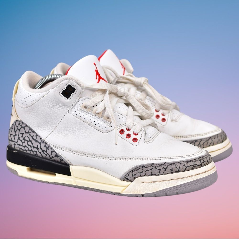Jordan 3 Retro Fire Red Size 6.5Y(GS) DM0967-160 White Cement Grey Blac Sneakers